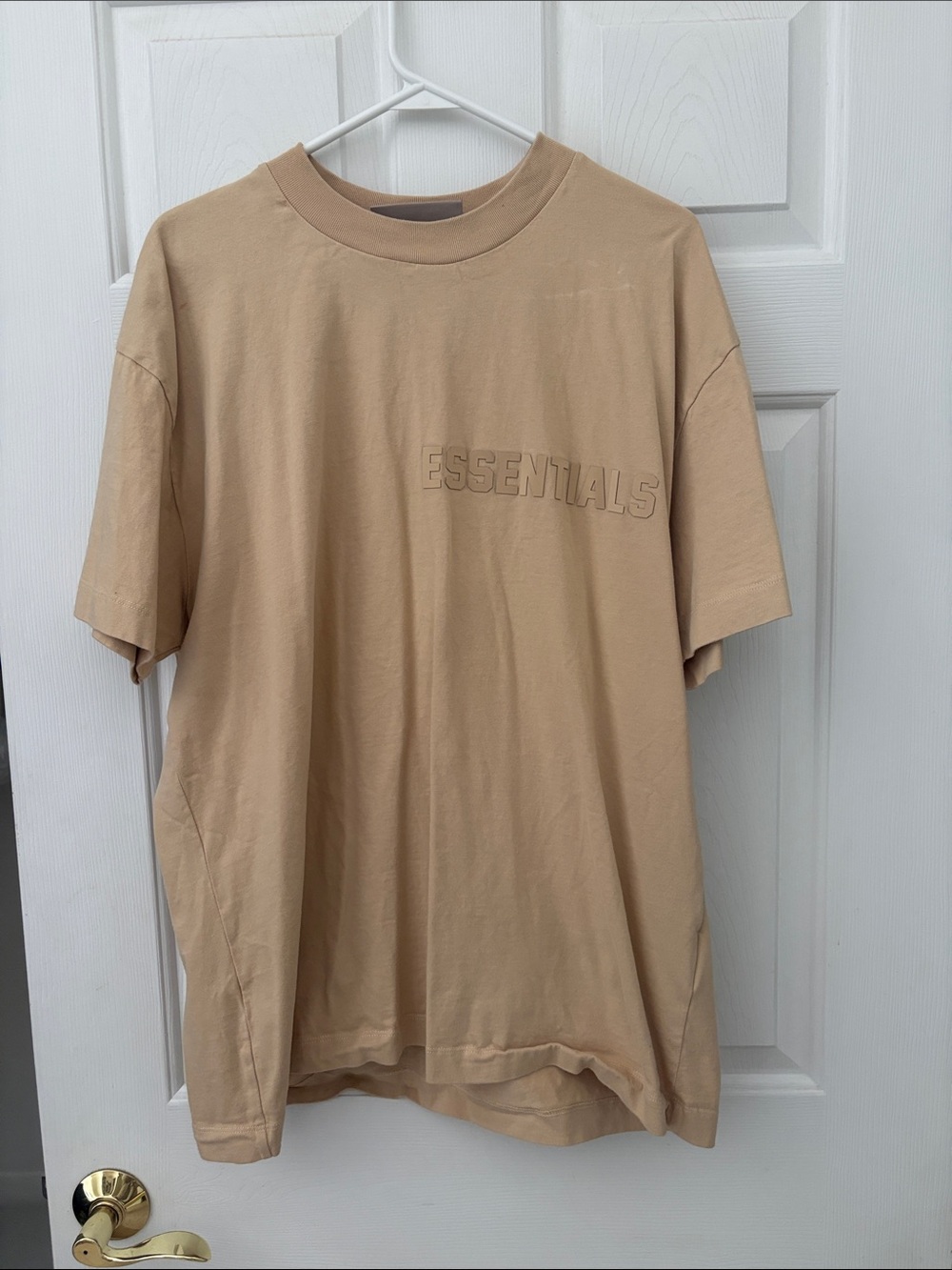 ESSENTIALS Tan Crewneck Logo Tee